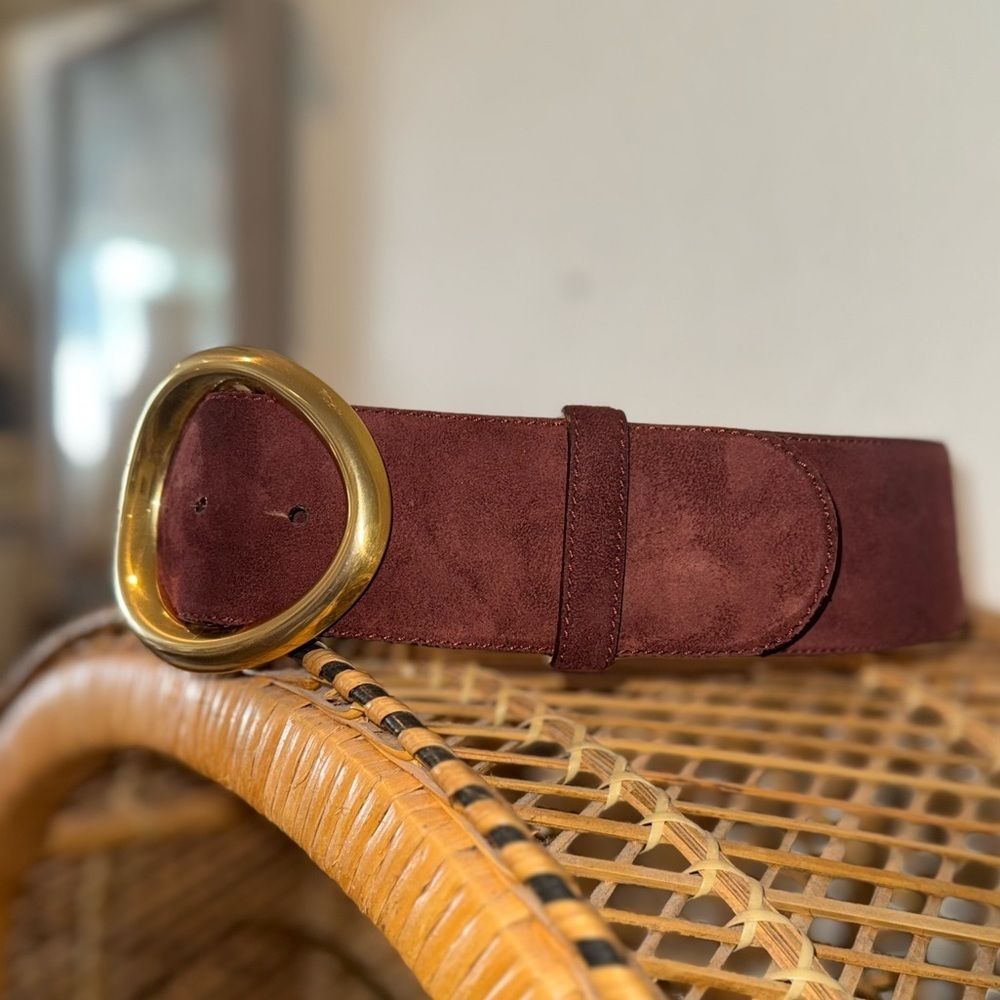 Donna Karan NY Made in Italy Rusty Red 2” Suede Leather Belt Gold Hardware S
